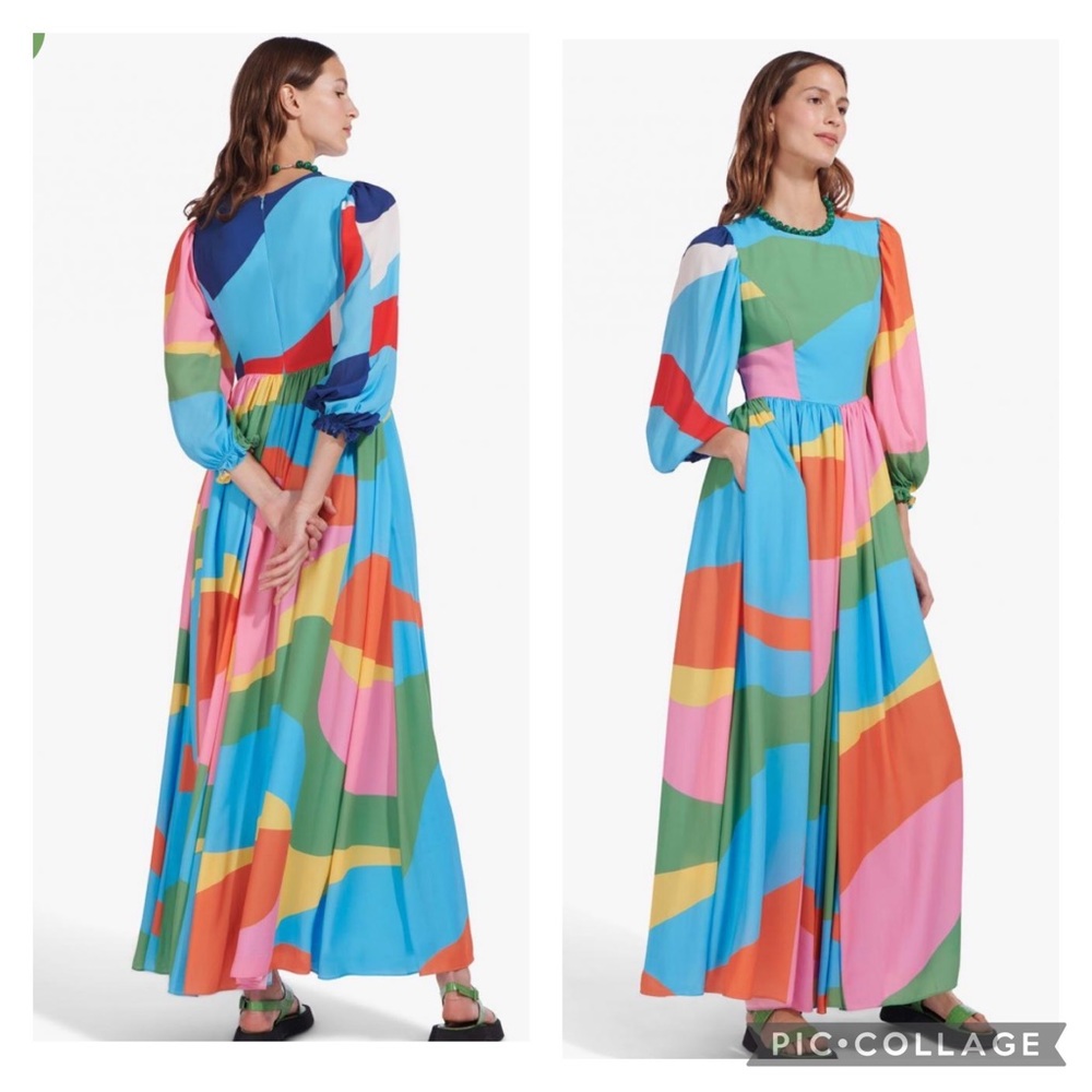 🆕 STAUD Viola Maxi Dress in Abstract Capri Coastal Marble - Picture 3 of 11
